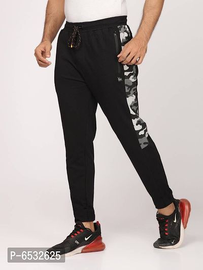 Stylish Black Polyester Self Pattern Regular Track Pants For Men-thumb2