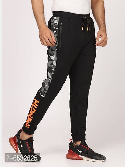 Stylish Black Polyester Self Pattern Regular Track Pants For Men