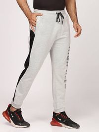 Stylish Grey Polyester Self Pattern Regular Track Pants For Men-thumb1