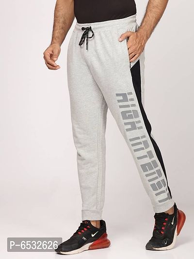 Stylish Grey Polyester Self Pattern Regular Track Pants For Men