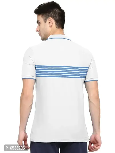 Stylish Cotton Blend White Striped Polos Neck Half Sleeves T-shirt For Men- Pack Of 1-thumb2