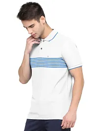 Stylish Cotton Blend White Striped Polos Neck Half Sleeves T-shirt For Men- Pack Of 1-thumb4