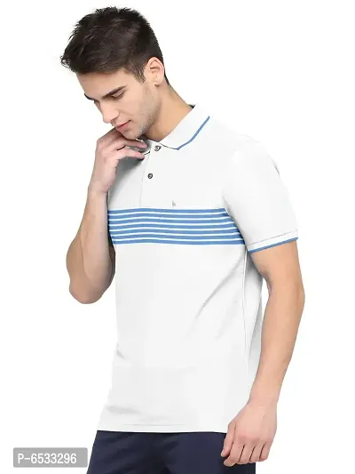 Stylish Cotton Blend White Striped Polos Neck Half Sleeves T-shirt For Men- Pack Of 1-thumb5