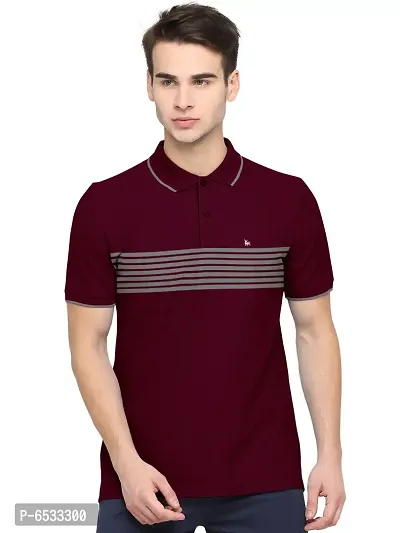 Maroon Cotton Blend Polos For Men