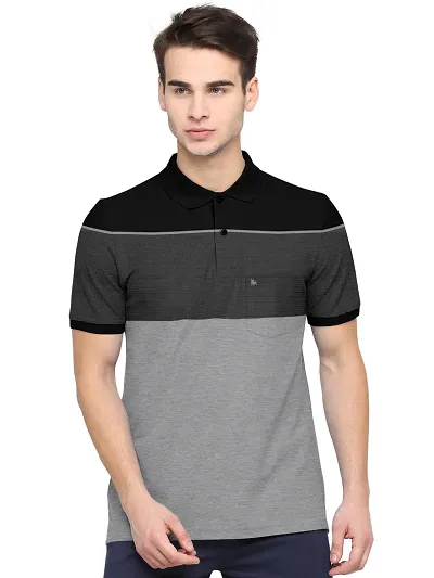 Stylish Cotton Blend Striped Polo T-shirts