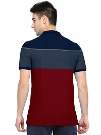 Stylish Cotton Blend Multicoloured Striped Polos Neck Half Sleeves T-shirt For Men- Pack Of 1-thumb1