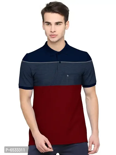 Stylish Cotton Blend Multicoloured Striped Polos Neck Half Sleeves T-shirt For Men- Pack Of 1-thumb0
