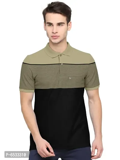 Stylish Cotton Blend Multicoloured Striped Polos Neck Half Sleeves T-shirt For Men- Pack Of 1