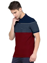 Stylish Cotton Blend Multicoloured Striped Polos Neck Half Sleeves T-shirt For Men- Pack Of 1-thumb4