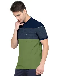 Stylish Cotton Blend Multicoloured Striped Polos Neck Half Sleeves T-shirt For Men- Pack Of 1-thumb4