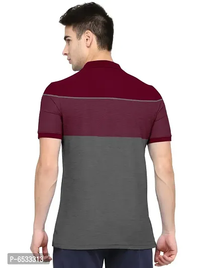Stylish Cotton Blend Multicoloured Striped Polos Neck Half Sleeves T-shirt For Men- Pack Of 1-thumb2