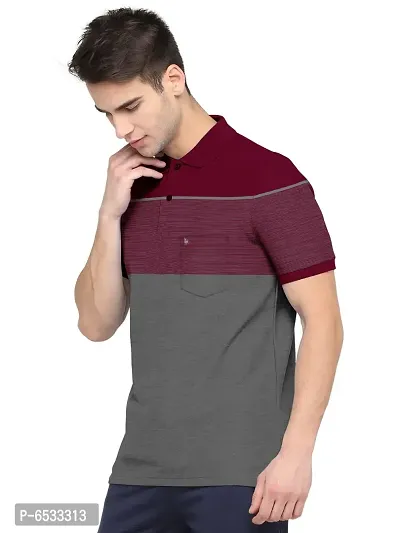 Stylish Cotton Blend Multicoloured Striped Polos Neck Half Sleeves T-shirt For Men- Pack Of 1-thumb5