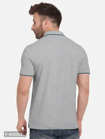 Stylish Cotton Blend Grey Striped Polos Neck Half Sleeves T-shirt For Men- Pack Of 1-thumb3