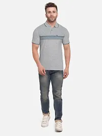 Stylish Cotton Blend Grey Striped Polos Neck Half Sleeves T-shirt For Men- Pack Of 1-thumb3