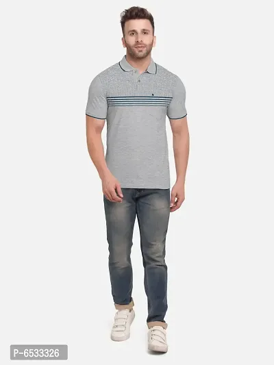 Stylish Cotton Blend Grey Striped Polos Neck Half Sleeves T-shirt For Men- Pack Of 1-thumb4