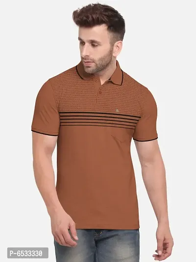 Stylish Cotton Blend Brown Striped Polos Neck Half Sleeves T-shirt For Men- Pack Of 1