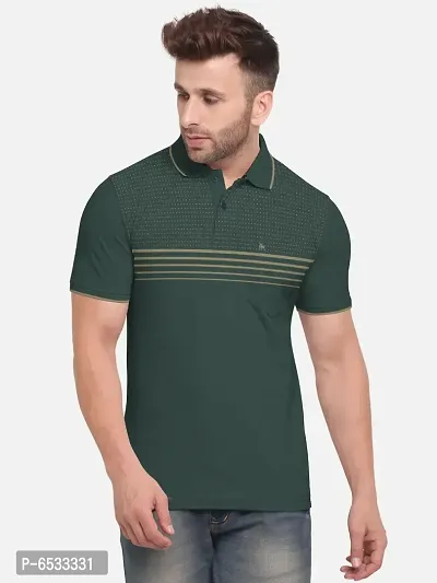 Stylish Cotton Blend Green Striped Polos Neck Half Sleeves T-shirt For Men- Pack Of 1