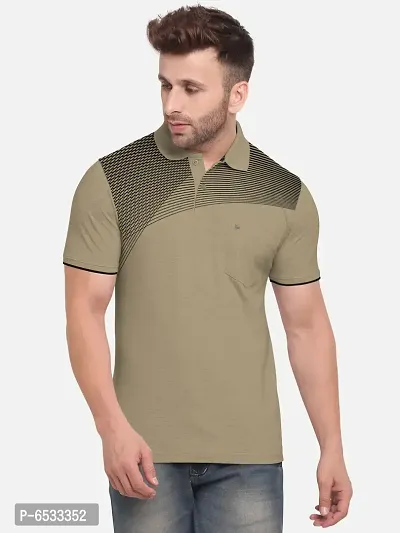 Stylish Cotton Blend Beige Printed Polos Neck Half Sleeves T-shirt For Men- Pack Of 1