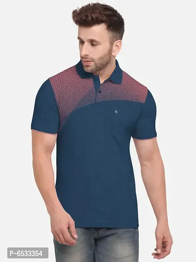 Stylish Cotton Blend Navy Blue Printed Polos Neck Half Sleeves T-shirt For Men- Pack Of 1