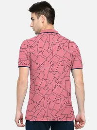 Stylish Cotton Blend Pink Printed Polos Neck Half Sleeves T-shirt For Men- Pack Of 1-thumb2