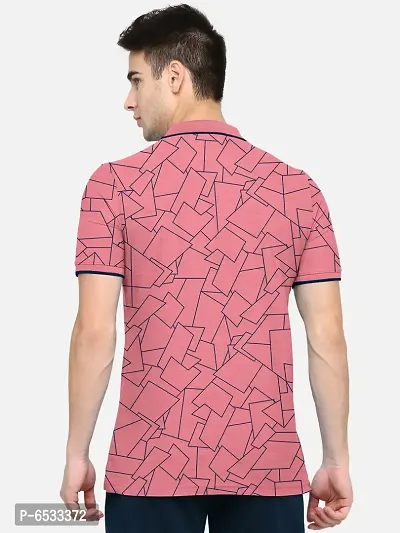 Stylish Cotton Blend Pink Printed Polos Neck Half Sleeves T-shirt For Men- Pack Of 1-thumb3