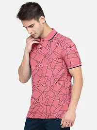Stylish Cotton Blend Pink Printed Polos Neck Half Sleeves T-shirt For Men- Pack Of 1-thumb1