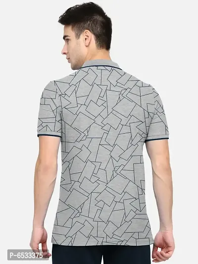 Stylish Cotton Blend Grey Printed Polos Neck Half Sleeves T-shirt For Men- Pack Of 1-thumb3