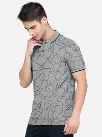 Stylish Cotton Blend Grey Printed Polos Neck Half Sleeves T-shirt For Men- Pack Of 1-thumb1