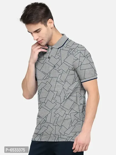 Stylish Cotton Blend Grey Printed Polos Neck Half Sleeves T-shirt For Men- Pack Of 1-thumb2