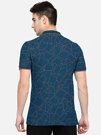 Stylish Cotton Blend Blue Printed Polos Neck Half Sleeves T-shirt For Men- Pack Of 1-thumb2