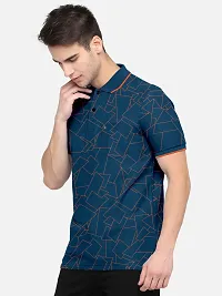 Stylish Cotton Blend Blue Printed Polos Neck Half Sleeves T-shirt For Men- Pack Of 1-thumb1