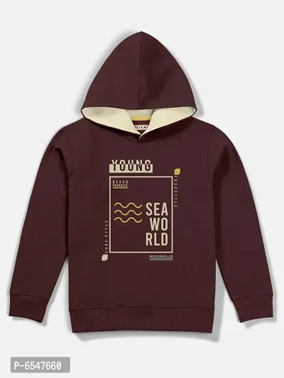 Elegant Burgundy Fleece Printed Hoodie Sweatshirts For Boys-thumb0
