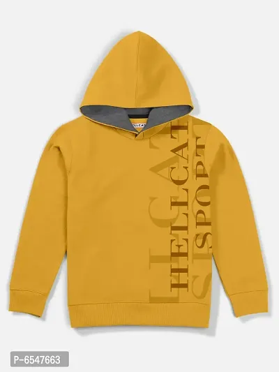 Elegant Yellow Fleece Printed Hoodie Sweatshirts For Boys