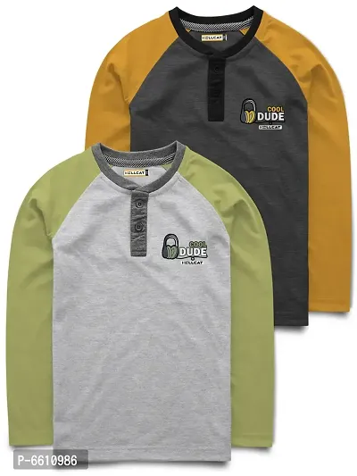 Stylish Multicoloured Raglan Full Sleeve Henley Neck T-shirt For Boys-Pack of 2-thumb0