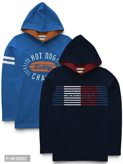Stylish Multicoloured Full Sleeve Hooded T-shirt For Boys-Pack of 2-thumb0