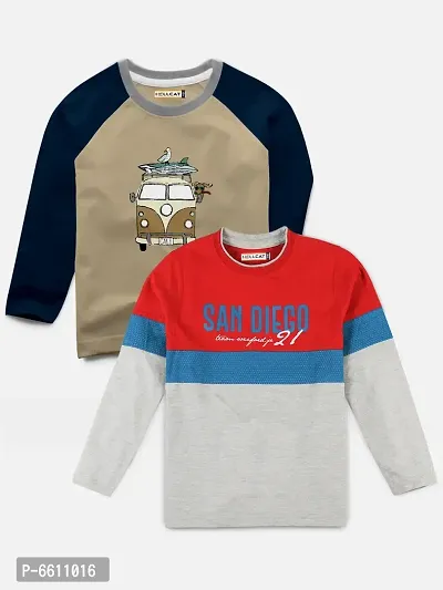 Stylish Multi Colour Full Sleeve Designer T-shirts For Boys- Pack of 2
