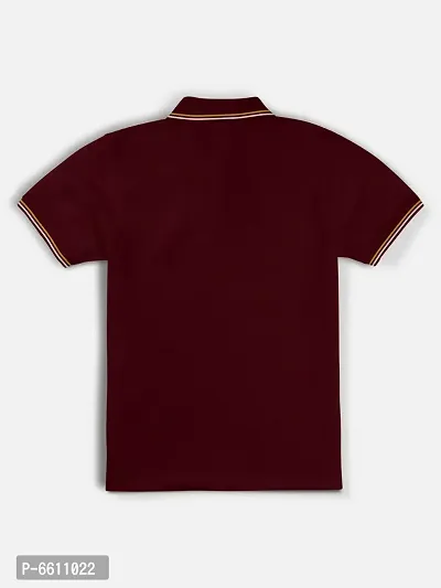 Stylish Maroon Polo Collar Neck Half Sleeve Printed T-shirt For Boys-thumb2