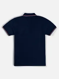 Stylish Navy Blue Polo Collar Neck Half Sleeve Printed T-shirt For Boys-thumb1