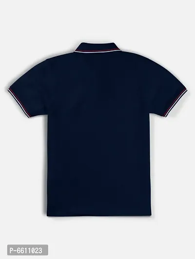 Stylish Navy Blue Polo Collar Neck Half Sleeve Printed T-shirt For Boys-thumb2