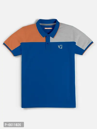 Stylish Blue Polo Collar Neck Half Sleeve Printed T-shirt For Boys-thumb0