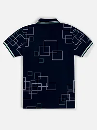 Stylish Navy Blue Polo Collar Neck Half Sleeve Printed T-shirt For Boys-thumb1