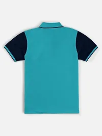 Stylish Sea Green Polo Collar Neck Half Sleeve Printed T-shirt For Boys-thumb1
