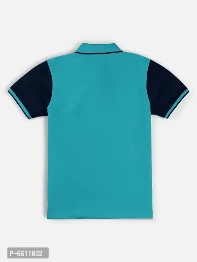 Stylish Sea Green Polo Collar Neck Half Sleeve Printed T-shirt For Boys-thumb2