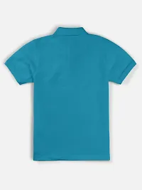Stylish Sea Blue Polo Collar Neck Half Sleeve Printed T-shirt For Boys-thumb1