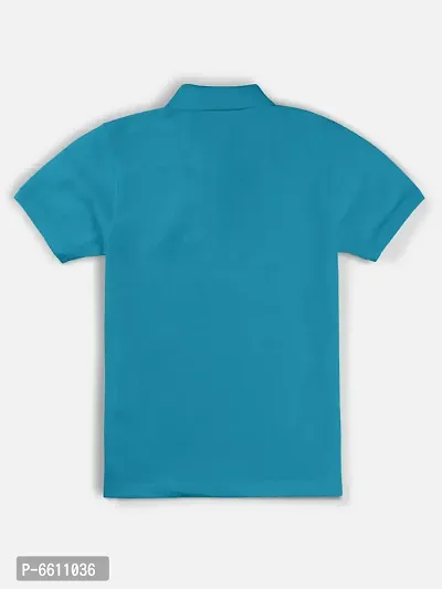 Stylish Sea Blue Polo Collar Neck Half Sleeve Printed T-shirt For Boys-thumb2