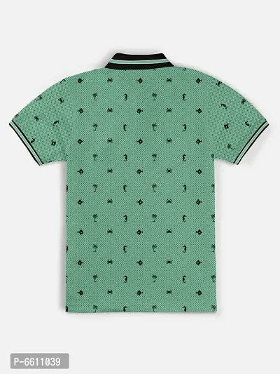 Stylish Green Polo Collar Neck Half Sleeve Printed T-shirt For Boys-thumb2