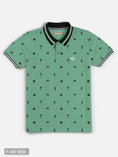 Stylish Green Polo Collar Neck Half Sleeve Printed T-shirt For Boys-thumb0