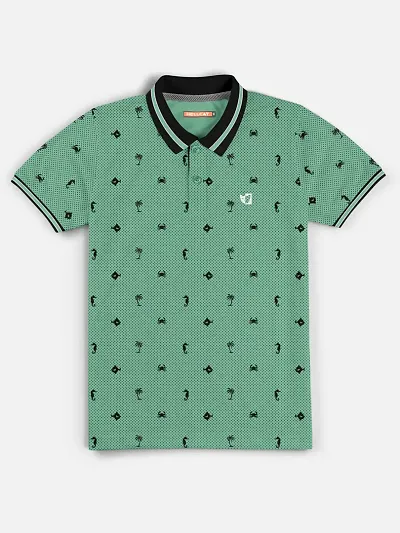 Kids Stylish Polo Collar Neck Half Sleeve Printed T-shirt For Boys