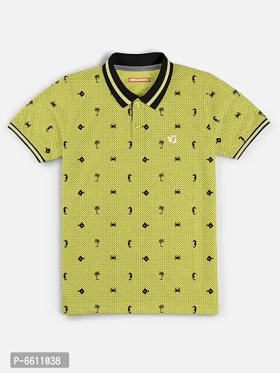 Stylish Yellow Polo Collar Neck Half Sleeve Printed T-shirt For Boys