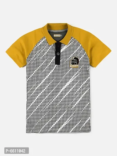 Stylish Mustard Polo Collar Neck Half Sleeve Printed T-shirt For Boys